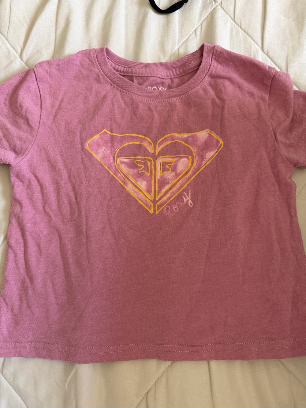 Roxy Girls Pink Tee with Yellow Heart Logo
